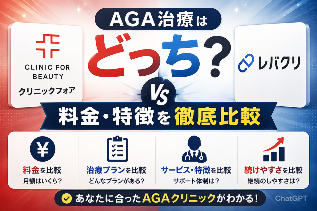 クリニックフォアとレバクリのAGAはどっち？料金・特徴を徹底比較